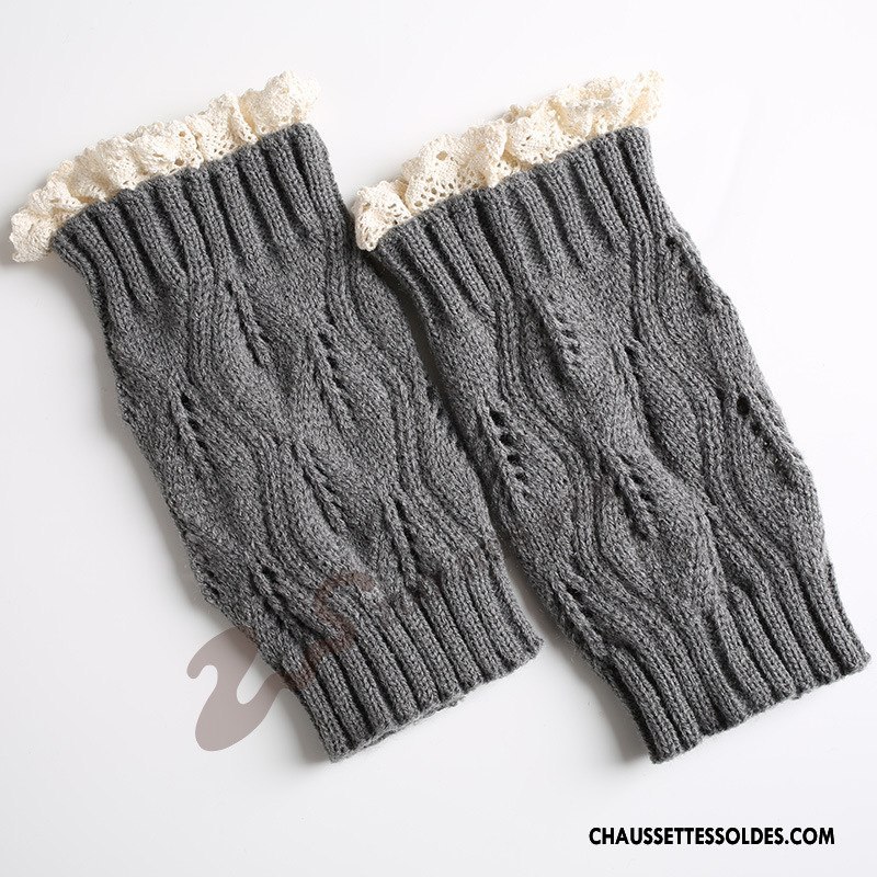 Guêtres Femme Hiver Feuilles L'automne Thermiques De Laine En Maille Blanc