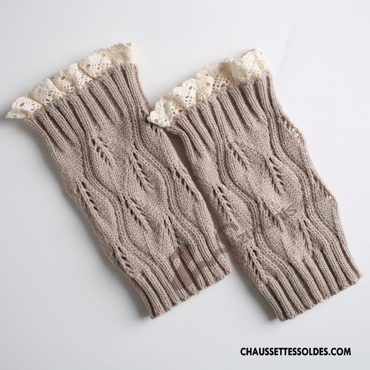 Guêtres Femme Hiver Feuilles L'automne Thermiques De Laine En Maille Blanc