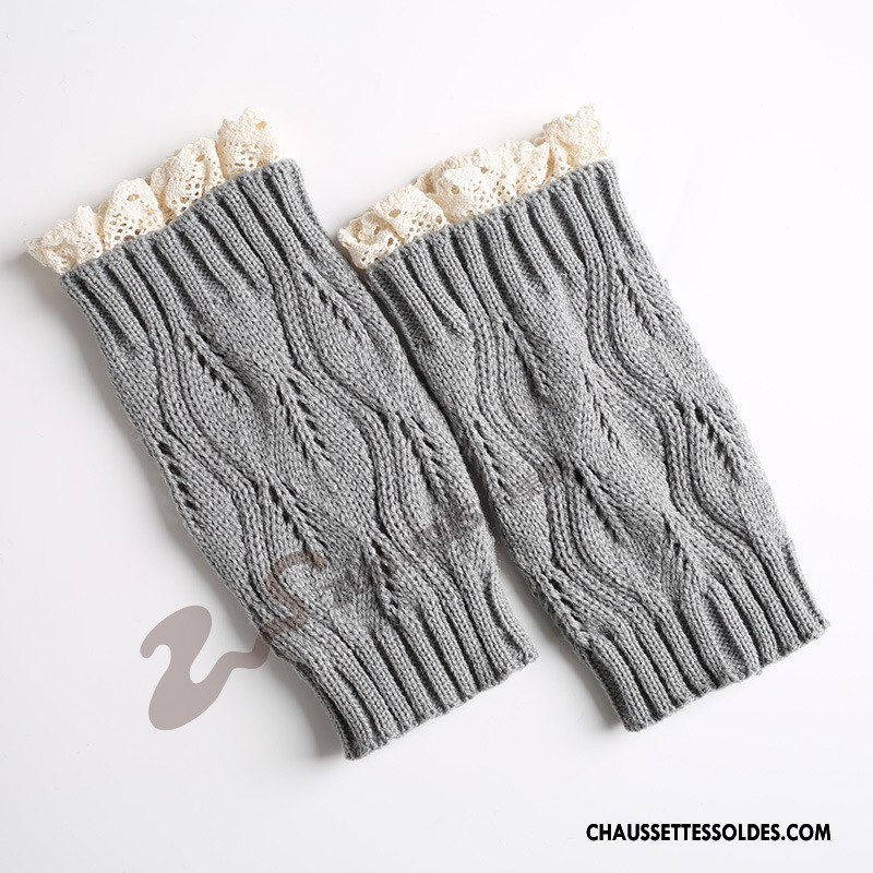 Guêtres Femme Hiver Feuilles L'automne Thermiques De Laine En Maille Blanc