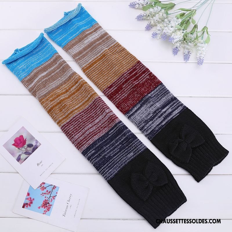 Guêtres Femme Rayé De Laine Thermiques Renforcé Hiver L'automne Arc En Ciel Coloré