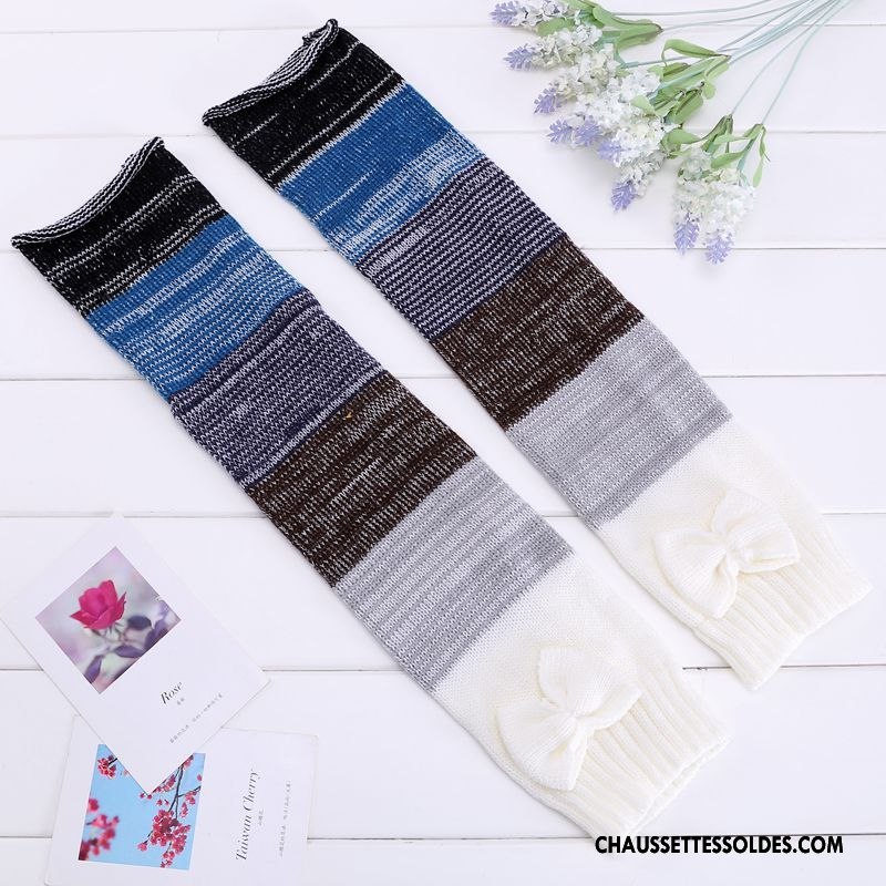 Guêtres Femme Rayé De Laine Thermiques Renforcé Hiver L'automne Arc En Ciel Coloré