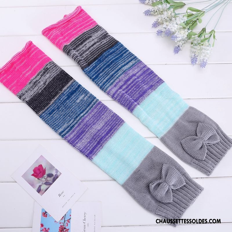 Guêtres Femme Rayé De Laine Thermiques Renforcé Hiver L'automne Arc En Ciel Coloré