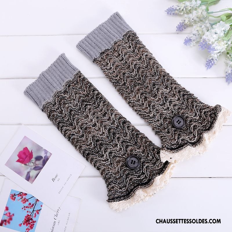 Guêtres Femme Renforcé Chaussette En Maille Dentelle Fleurs Hiver Gris
