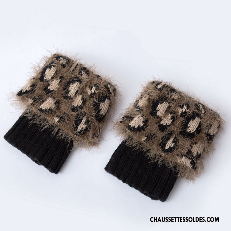 Guêtres Femme Similicuir Léopard Court En Maille Le Nouveau Chaussette Marron