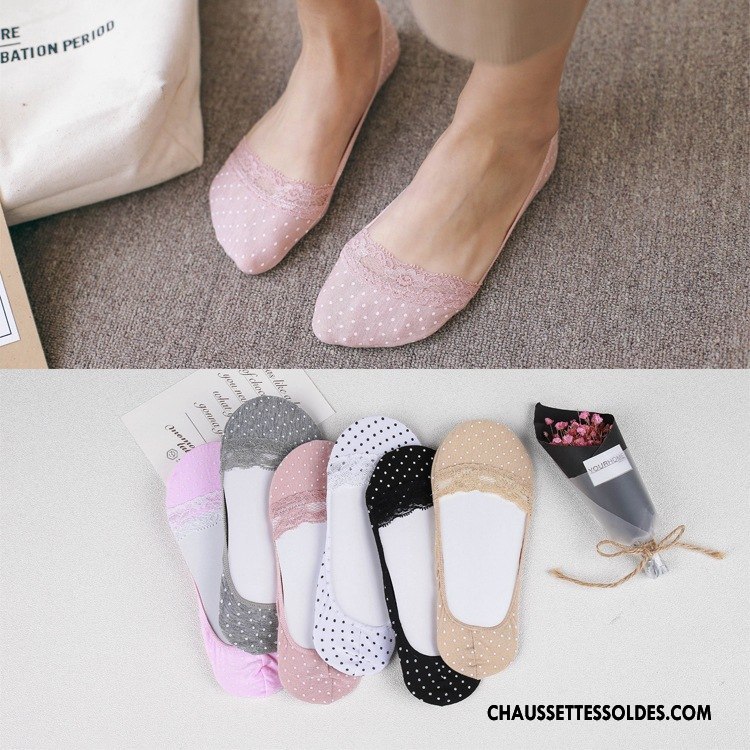 Bas Bas De Soie Femme 100% Coton Courte Antidérapant Dentelle Chaussette Basse Coupée Points Violet