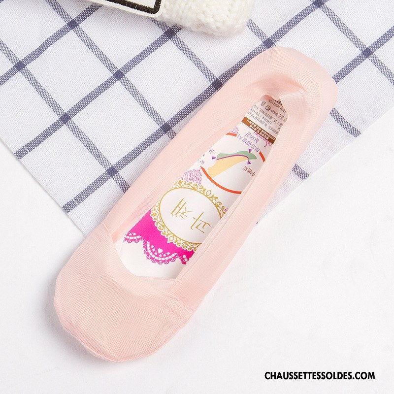 Bas Bas De Soie Femme Anti-off Pas De Traces Chaussette Basse Coupée Été Invisible Soie De Glace Rose Clair