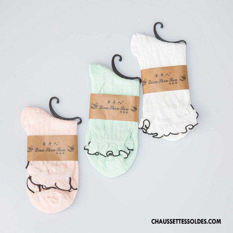 Bas Bas De Soie Femme Chaussette 100% Coton Absorber La Sueur Bois Chaussette Courte Dentelle Couleurs De Bonbons Rose