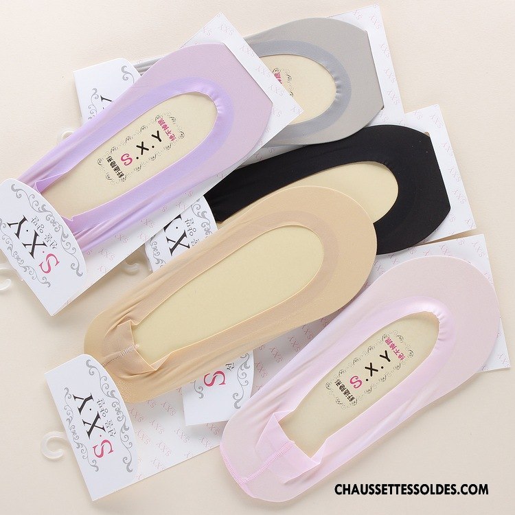 Bas Bas De Soie Femme Chaussette Basse Coupée Anti-off Invisible Soie De Glace Une Pièce Antidérapant Violet Clair