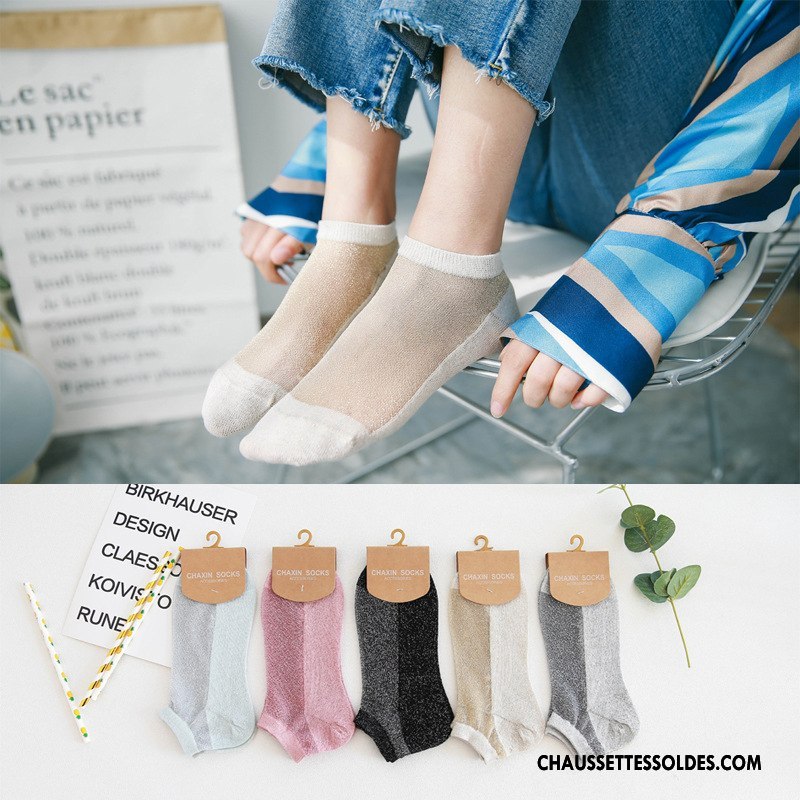 Bas Bas De Soie Femme Chaussette Basse Coupée Printemps Nouvelles Arrivées Été Blanc Or Argent