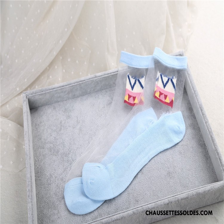 Bas Bas De Soie Femme Chaussette Courte Chaussette De Noël Cristal Printemps Géométrie Été Bleu