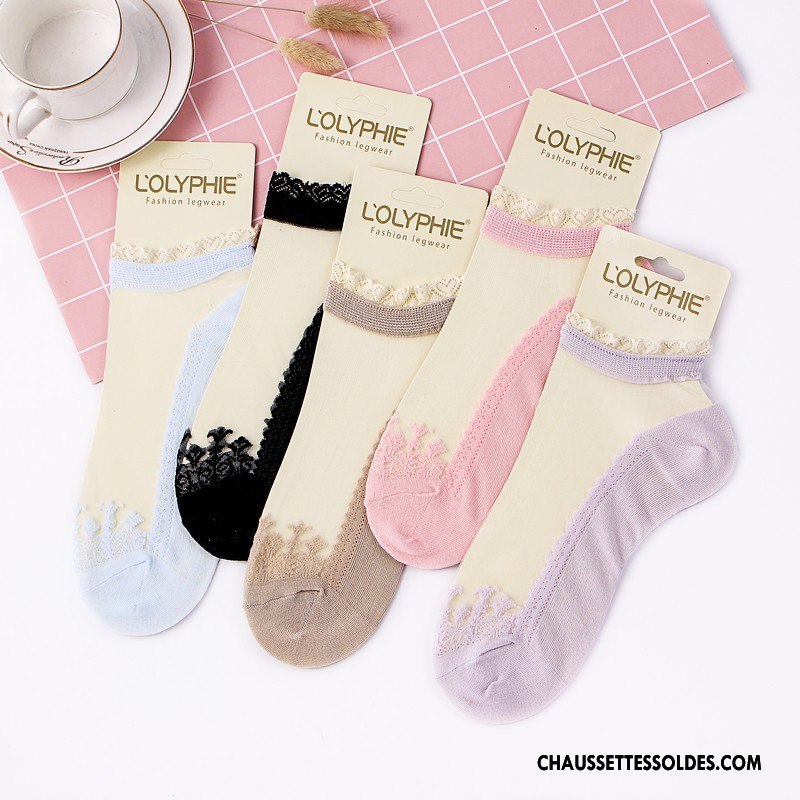 Bas Bas De Soie Femme Chaussette Dame Casual Chaussette Basse Coupée Été Dentelle Violet