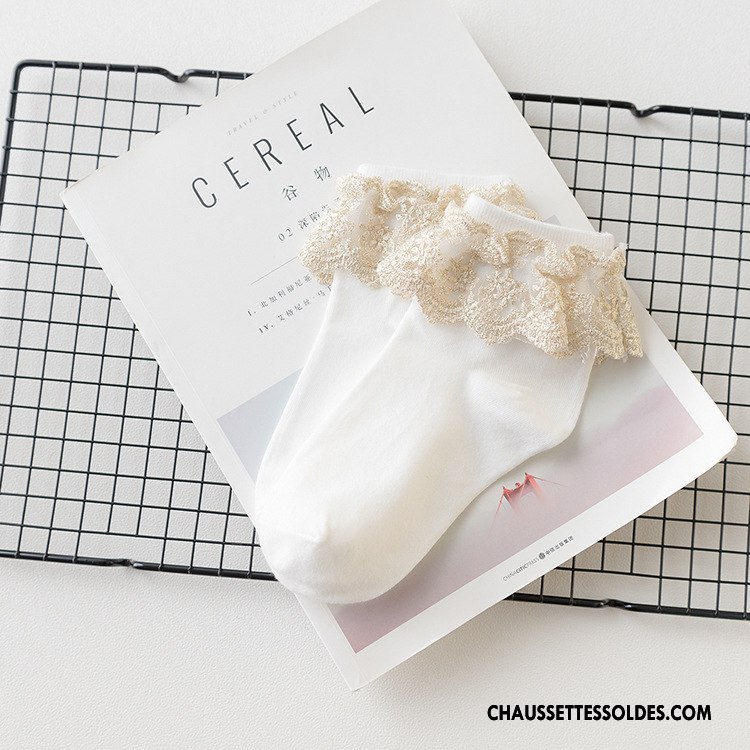 Bas Bas De Soie Femme Chaussette Dame Milieu Chaussette De Noël Dentelle L'automne Blanc Or