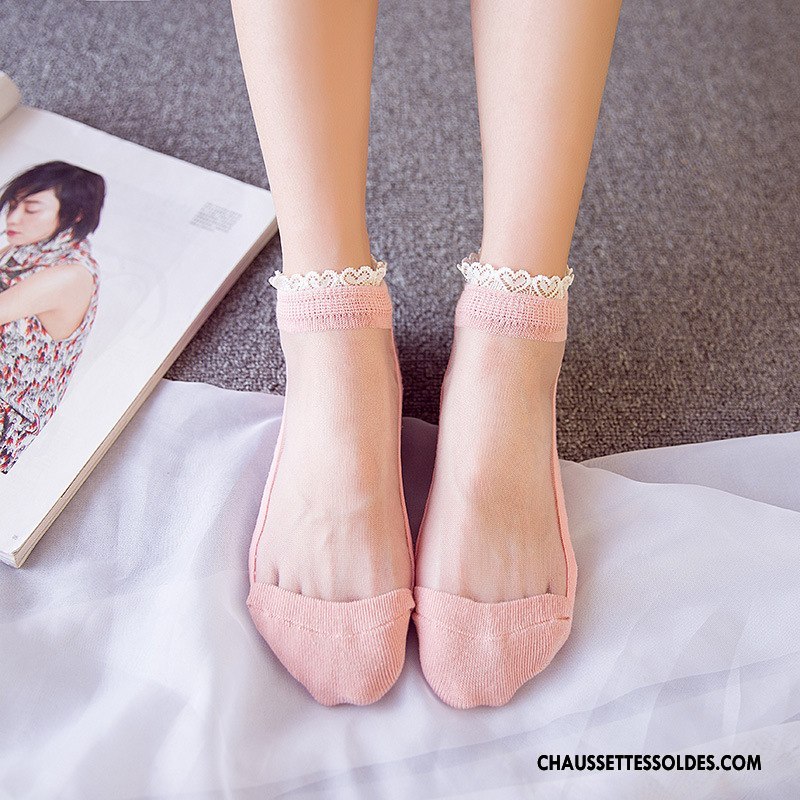 Bas Bas De Soie Femme Chaussette De Noël Antidérapant Amour Chaussette Courte Dame Été Rose