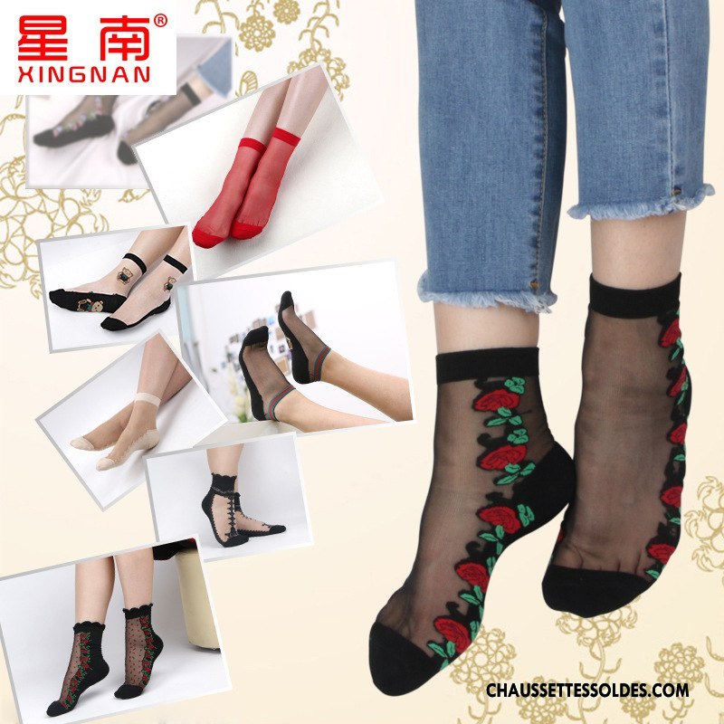 Bas Bas De Soie Femme Chaussette Dentelle Transparent Matelassé Cristal Mince Noir
