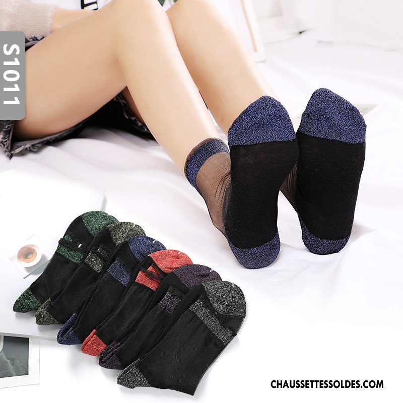 Bas Bas De Soie Femme Cristal Chaussette De Noël Hiver Antidérapant Anti-off Ajouter Du Coton Bleu