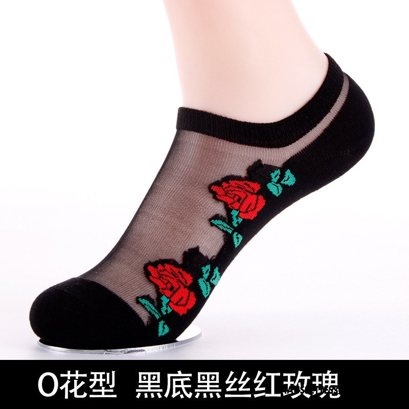 Bas Bas De Soie Femme Dame Mode Chaussettes En Coton Invisible Respirant Court Noir