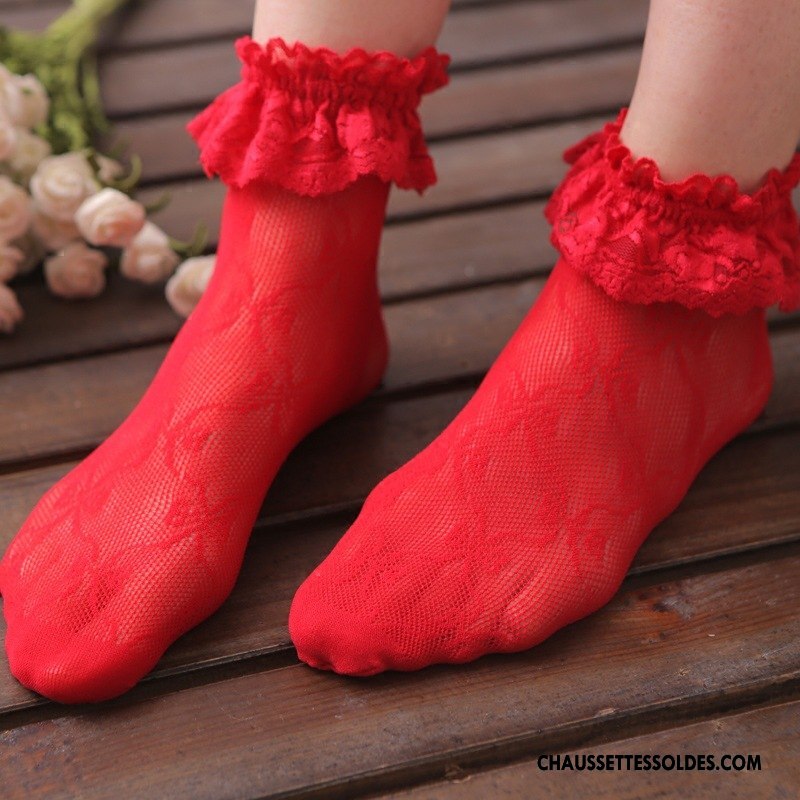 Bas Bas De Soie Femme Dentelle Jeune Mariée Princesse Montrer Chaussette Chaussette Courte Rouge