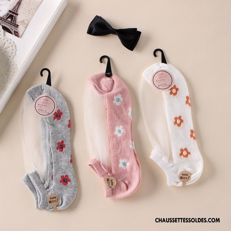 Bas Bas De Soie Femme Doux Chaussette Basse Coupée Nouvelles Arrivées Cristal Fleurs Été Blanc