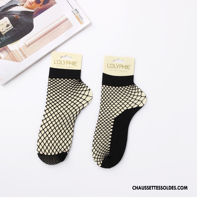 Bas Bas De Soie Femme Engrener Chaussette Creux Guipure Mode Chaussette Courte Le Nouveau Noir