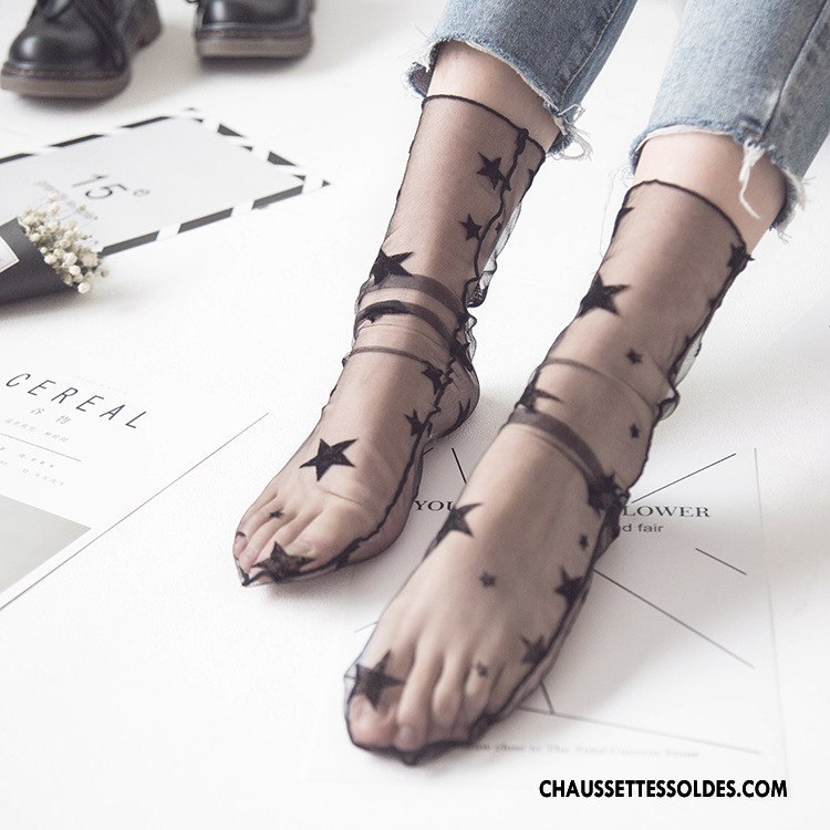 Bas Bas De Soie Femme Europe Nouvelles Arrivées Chaussette De Noël Printemps Réseau Courte Noir