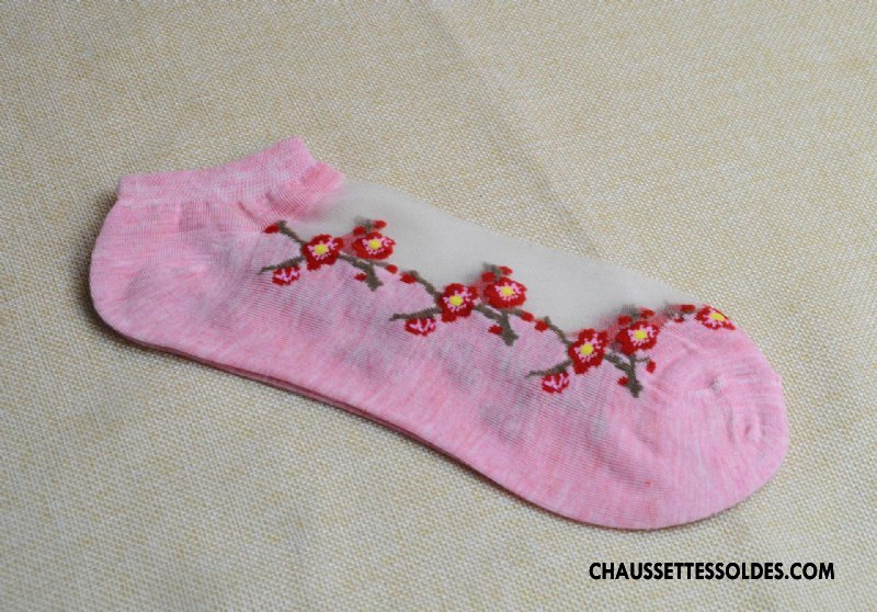 Bas Bas De Soie Femme Fleurs Chaussette Transparent Chaussette De Noël Cristal Matelassé Rose