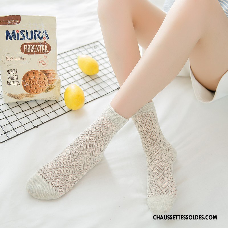 Bas Bas De Soie Femme Gros Creux Guipure L'automne Chaussettes En Coton Le Nouveau Engrener Blanc