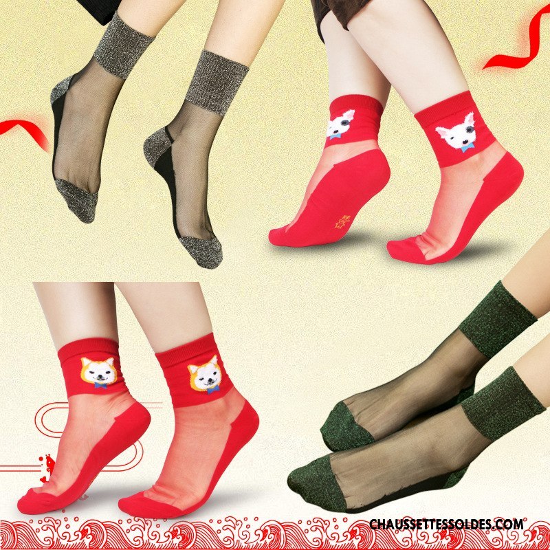 Bas Bas De Soie Femme Hiver Dessin Animé L'automne Chaussette Cristal Chaussette De Noël Noir Rouge Argent