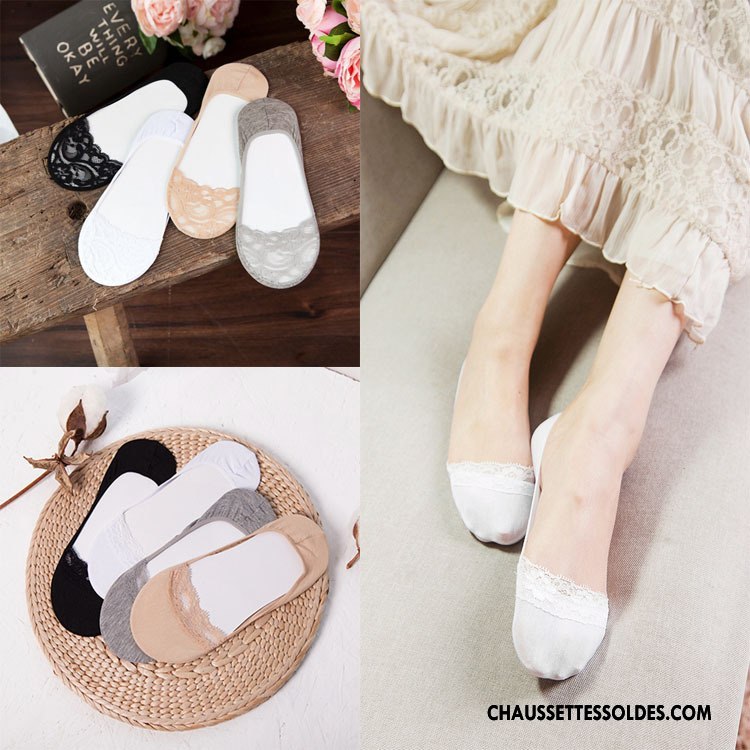 Bas Bas De Soie Femme Invisible Chaussette Silicone Chaussette Basse Coupée Style Chaud Dentelle Blanc Clair