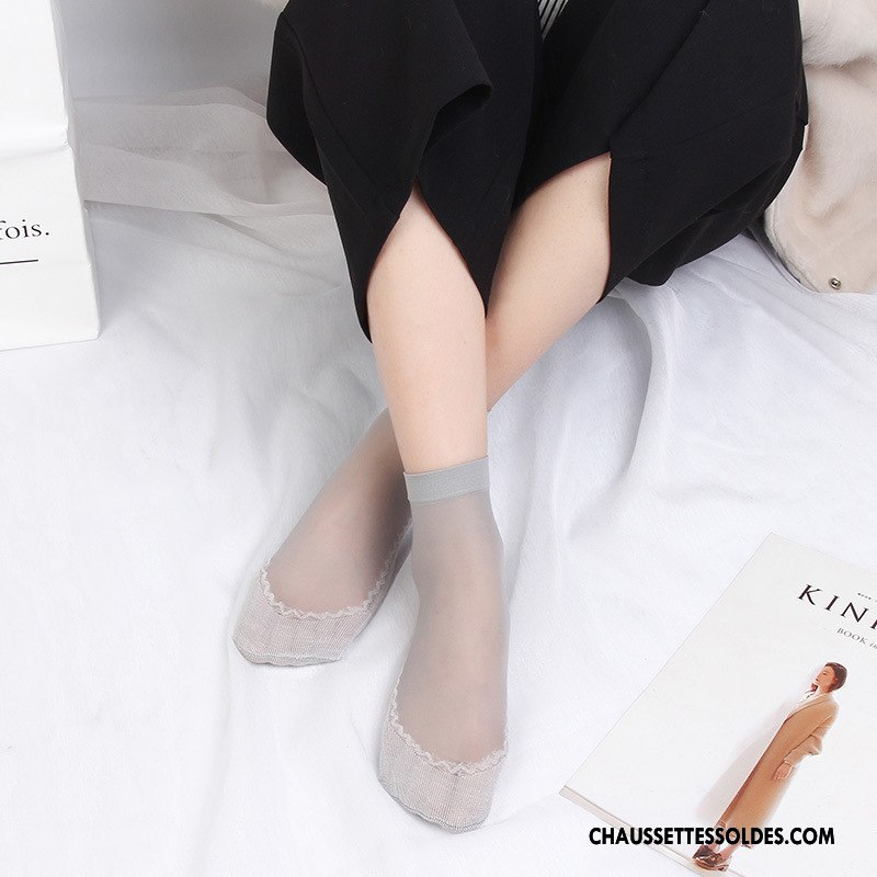 Bas Bas De Soie Femme Le Nouveau Antidérapant Chaussette De Noël Courte Ultra Matelassé Gris