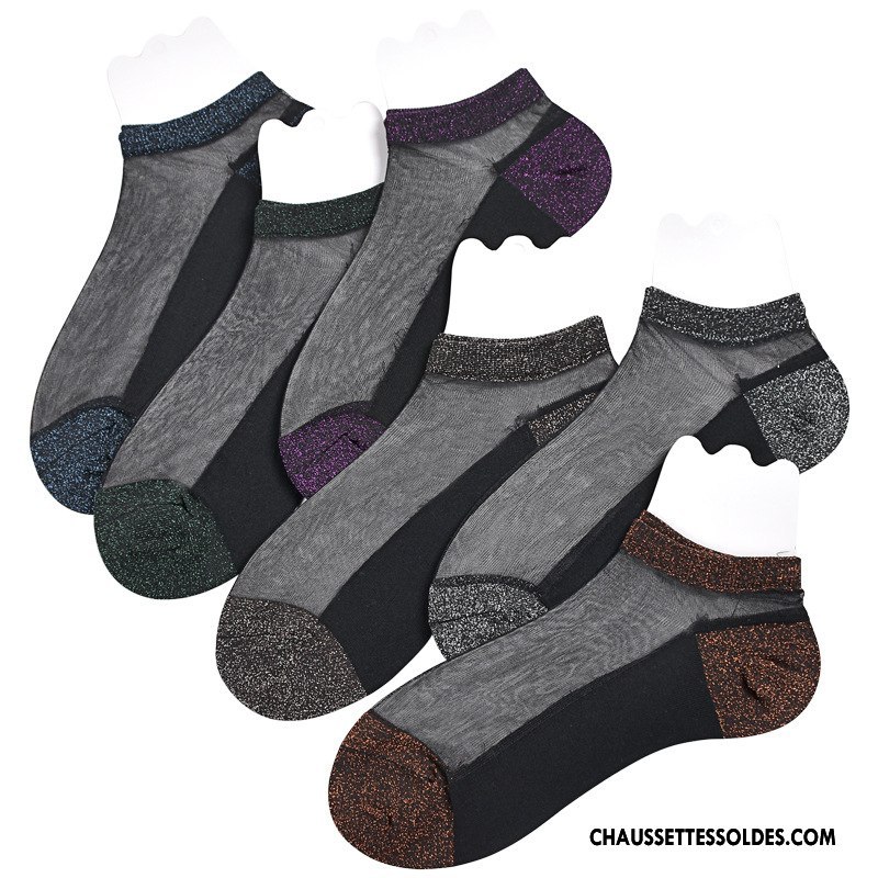 Bas Bas De Soie Femme Le Nouveau Courte Légère Chaussette Courte Chaussette Basse Coupée Dentelle Noir Argent