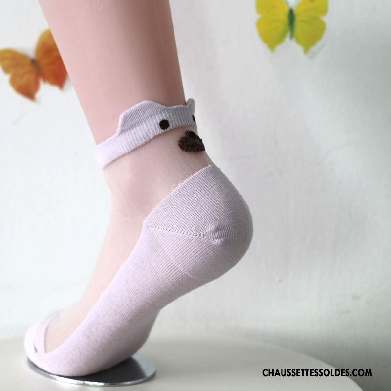 Bas Bas De Soie Femme Le Nouveau Ours Charmant Dessin Animé Chaussettes En Coton Frais Pure Violet