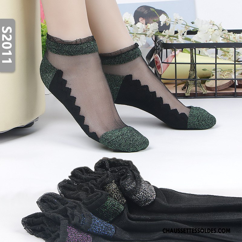 Bas Bas De Soie Femme Matelassé Respirant Chaussette Le Nouveau Chaussette De Noël Dame Noir Argent