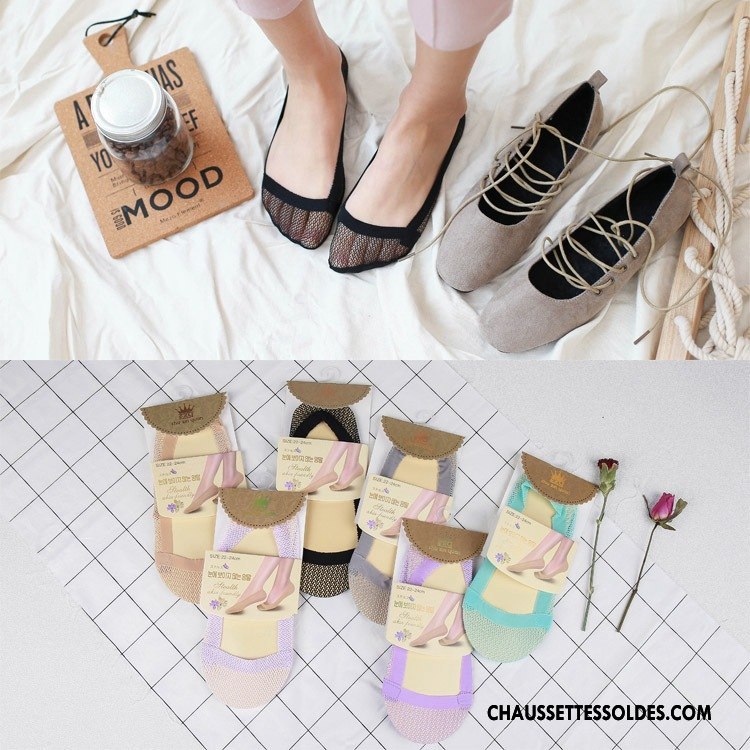 Bas Bas De Soie Femme Net Chaussette Basse Coupée À La Mode Anti-off Pas De Traces Silicone Noir Clair