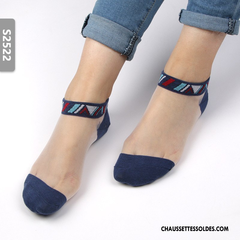Bas Bas De Soie Femme Nouvelles Arrivées Chaussette Cristal Été Courte Printemps Pure Bleu