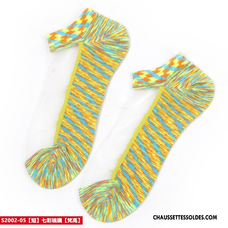 Bas Bas De Soie Femme Printemps Cristal Chaussette Courte Été Matelassé Coloré Blanc Jaune