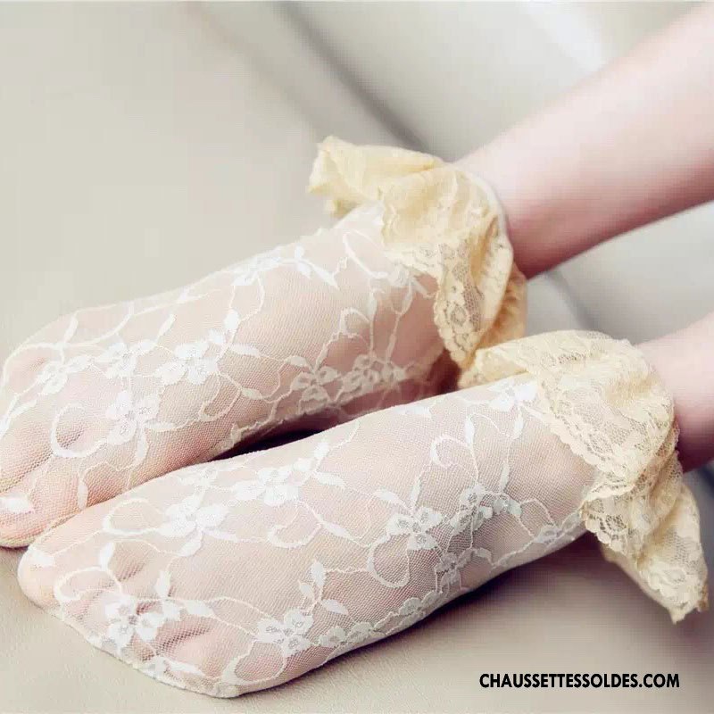 Bas Bas De Soie Femme Rétro Chaussette Creux Guipure Dentelle Très Mince Doux Jaune
