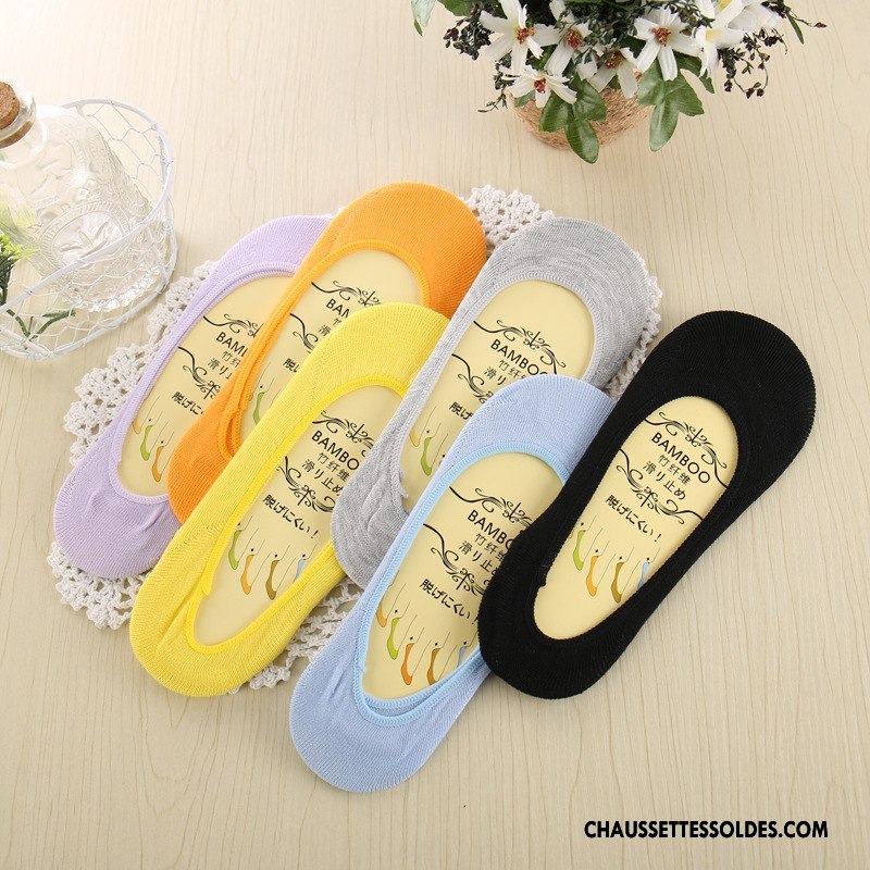 Bas Bas De Soie Femme Silicone Anti-off Chaussette Été Courte Bambou Pure Jaune Clair
