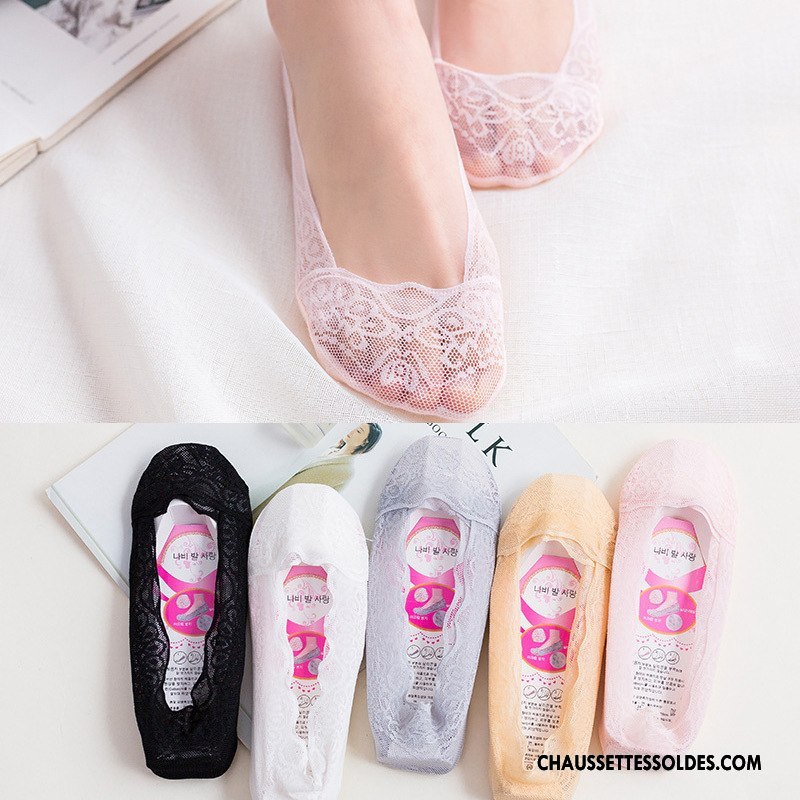 Bas Bas De Soie Femme Silicone Chaussette Basse Coupée Dentelle Invisible Été Paon Rose