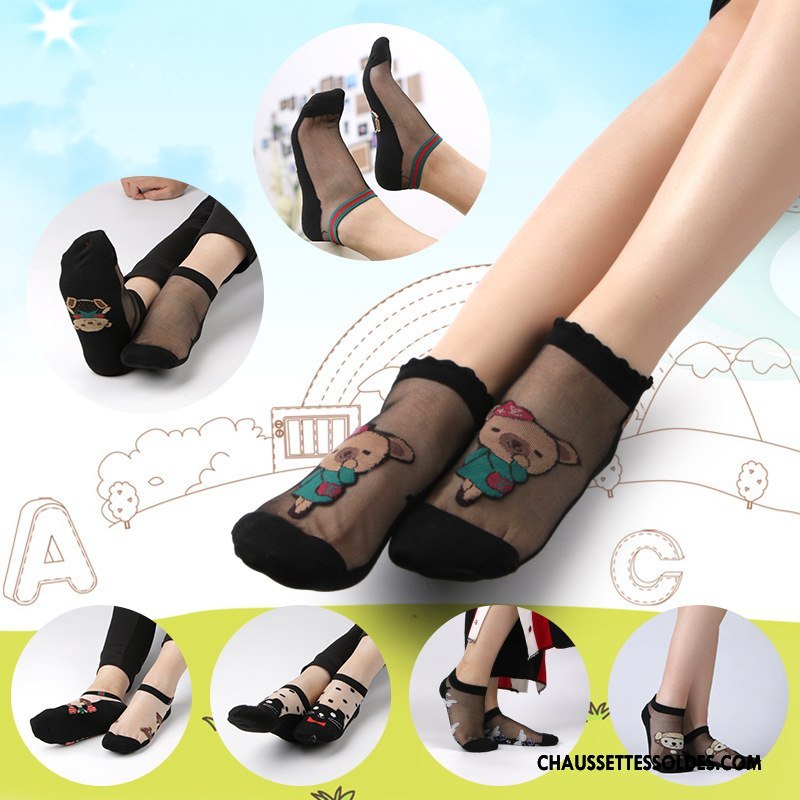 Bas Bas De Soie Femme Simple Chaussette Courte Été Cristal Matelassé Soie De Glace Noir