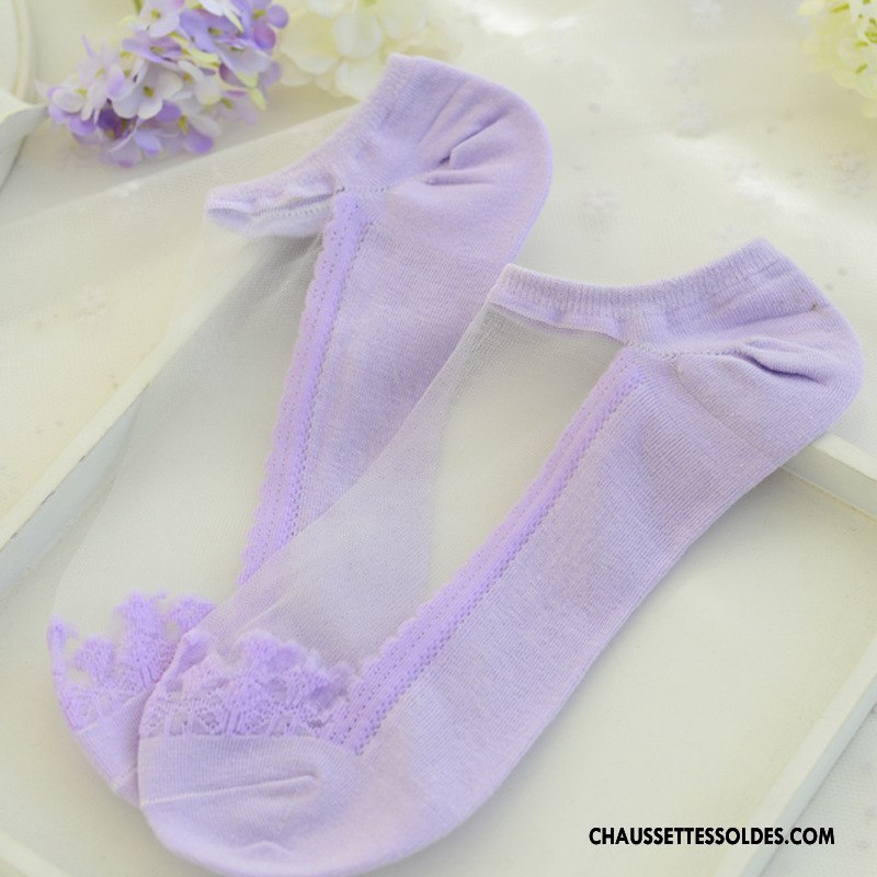 Bas Bas De Soie Femme Tous Les Assortis Cristal Invisible Chaussette Courte Tendance Été Violet