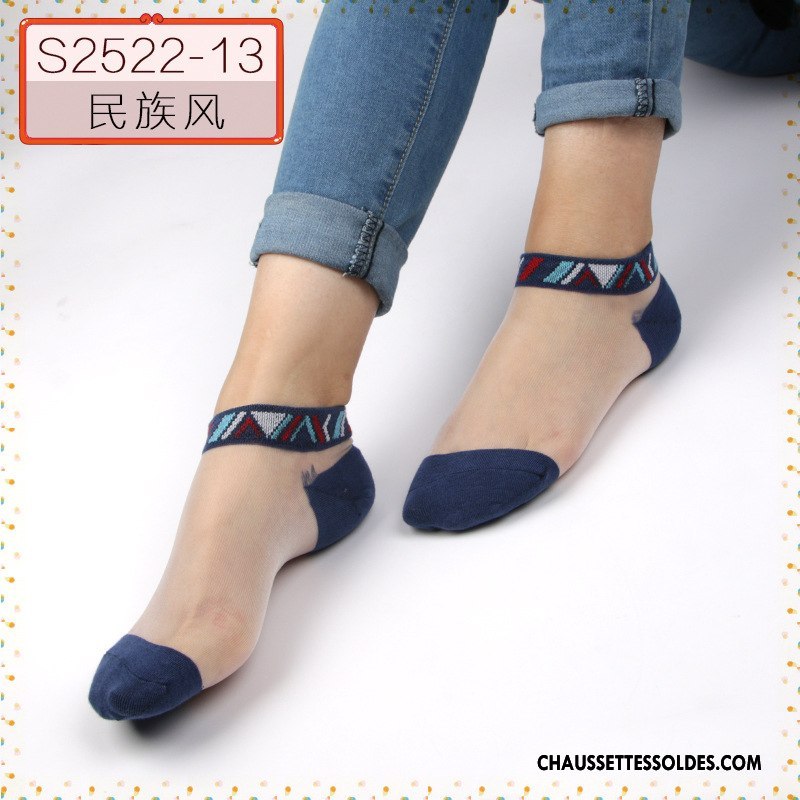 Bas Bas De Soie Femme Vent D'université Chaussette Courte Absorber La Sueur Dame Antidérapant Cristal Bleu