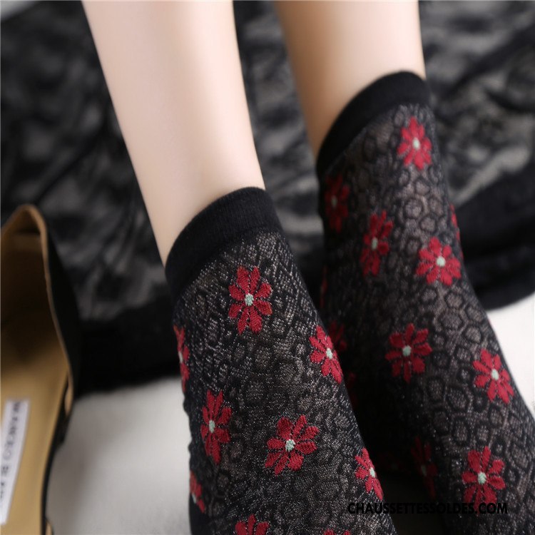 Bas Bas De Soie Femme Été Élasticité Fleurs Chaussette Importer Anis Étoilé Noir