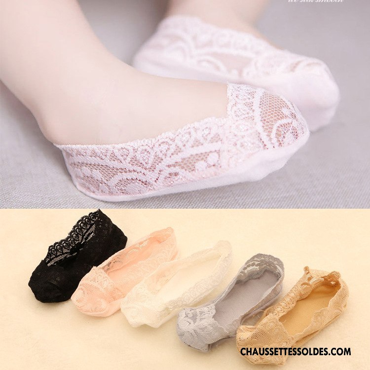 Bas Bas De Soie Fille Chaussette Basse Coupée Dentelle Respirant Antidérapant Printemps Invisible Blanc Clair