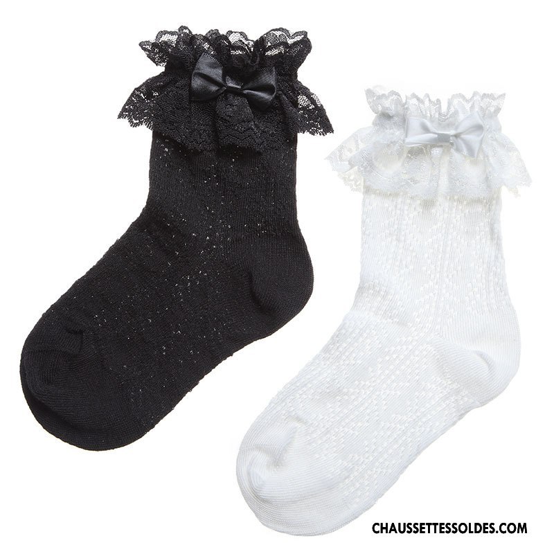 Bas Bas De Soie Fille Courte Chaussette Enfant Creux Guipure Princesse Printemps Noir