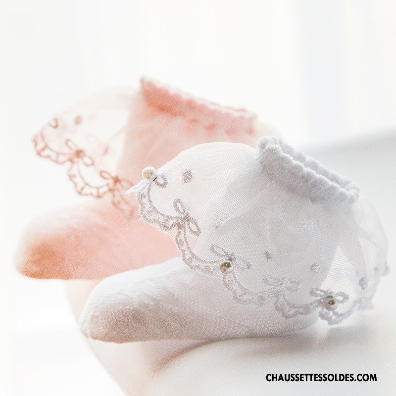 Bas Bas De Soie Fille Dentelle Chaussette Été Enfant Courte 100% Coton Rose