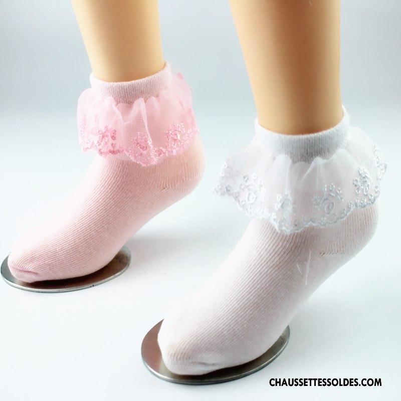 Bas Bas De Soie Fille Dentelle Chaussettes En Coton Petit Bébé Princesse Chaussette Courte Rose