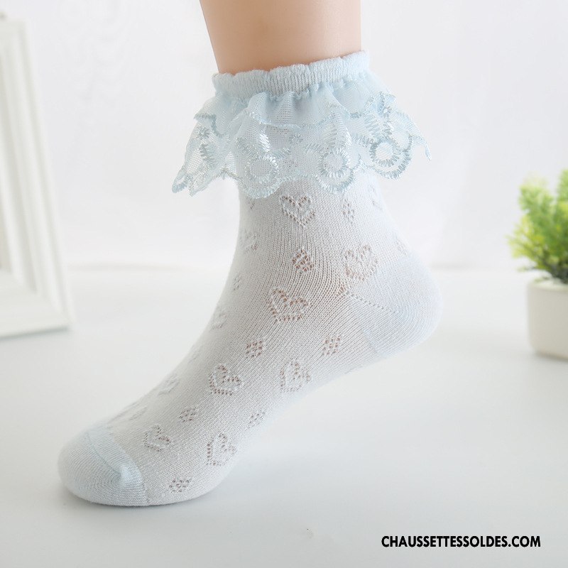 Bas Bas De Soie Fille Enfant Été Dentelle Engrener Chaussette Femme Bleu