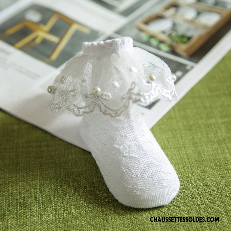 Bas Bas De Soie Fille Perle Matelassé Printemps Chaussette Courte Enfant Papillon Blanc