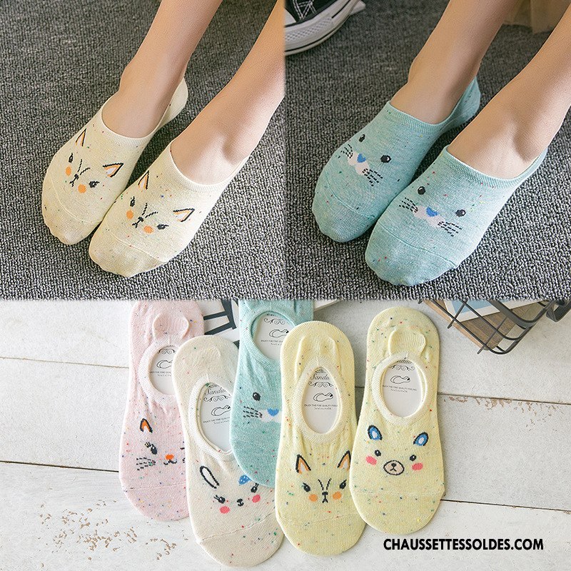Chaussette Basse Femme 100% Coton Petit Nouvelles Arrivées Dessin Animé Dame Invisible Jaune
