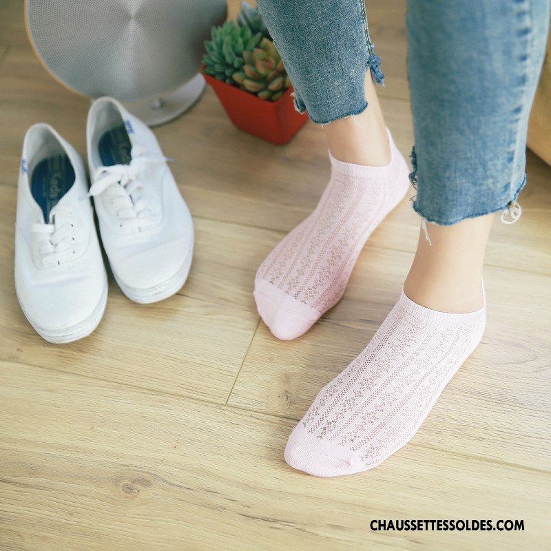 Chaussette Basse Femme Anti-off Engrener Été Invisible Chaussette Basse Coupée Dame Rose Clair